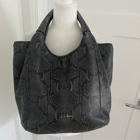 COLE HAAN  Genuine Leather Snakeskin Embossed Shoulder Satchel Bag Gray Multi - Picture 1 of 9
